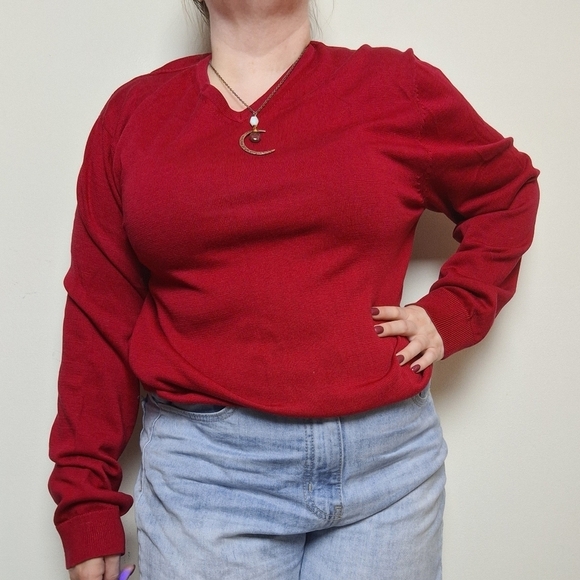 H&H Red Silk & Cotton Blend V Neck Men's Sweater Size Medium - Picture 1 of 10
